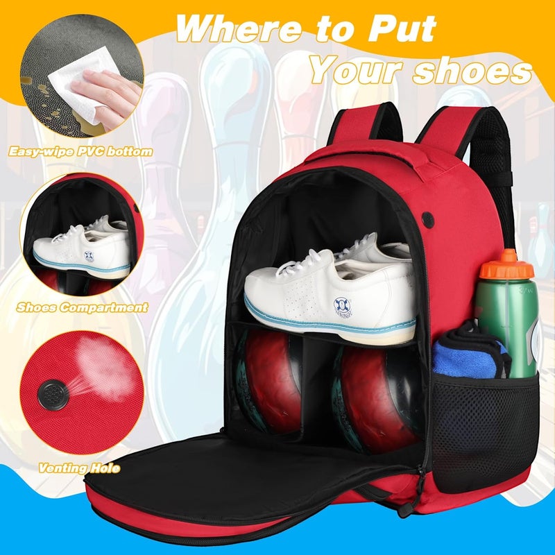 Goloni 2 Ball Bowling Backpack,Bowling Ball Bag with Shoe Compartment & Portective Foam Padded, Fits Shoes Up to US Size 16 - Image 3